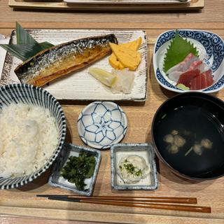 鯖の塩焼きと刺身御膳(魚盛 コレド室町テラス店)