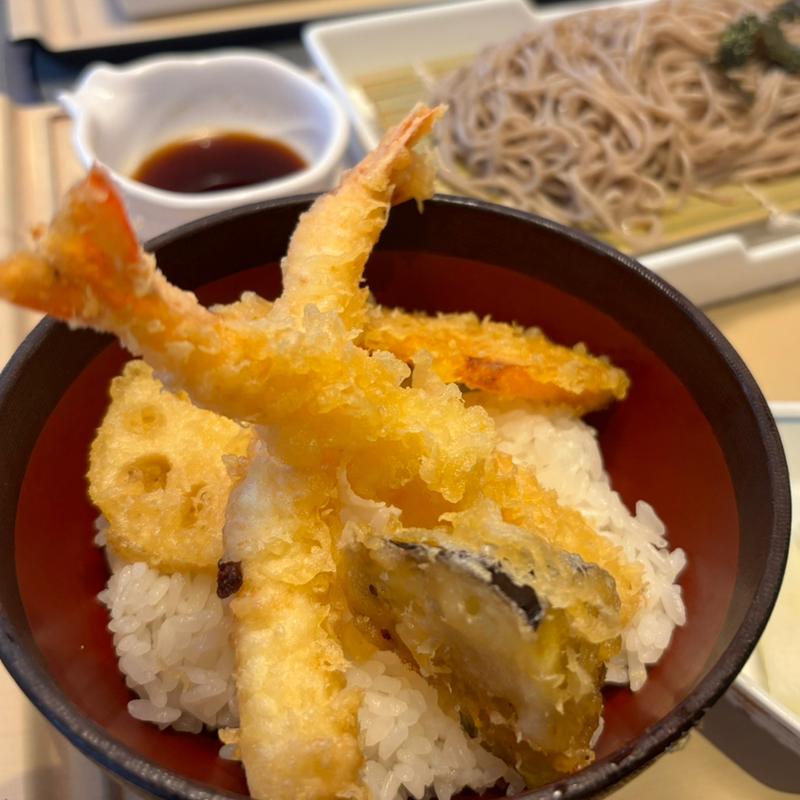 海老天丼と麺セット(かごの屋 茨木春日店 )