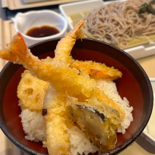 海老天丼と麺セット(かごの屋 茨木春日店 )