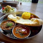 2種がけナンプレート(南インド風野菜＆キーマ)※チーズナン変更(カレーラボラトリー 笑夢 かわまちてらす店)