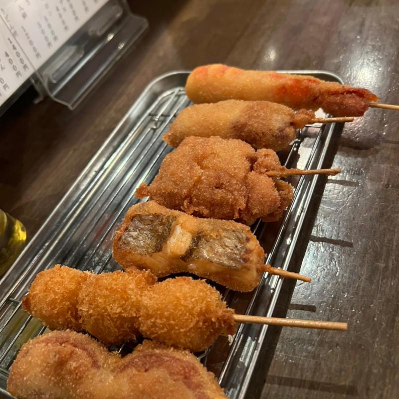 エビ＋豚ロース＋雲仙ハム＋鯛＋鶏ももの串揚げ(串揚げTAKA)