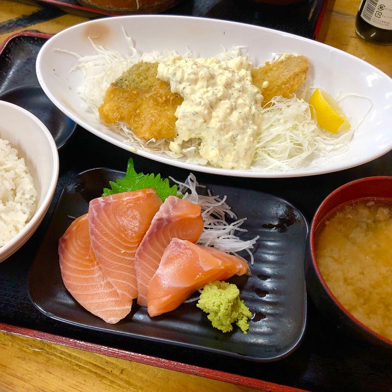 サーモンW定食(タカマル鮮魚店 本館)