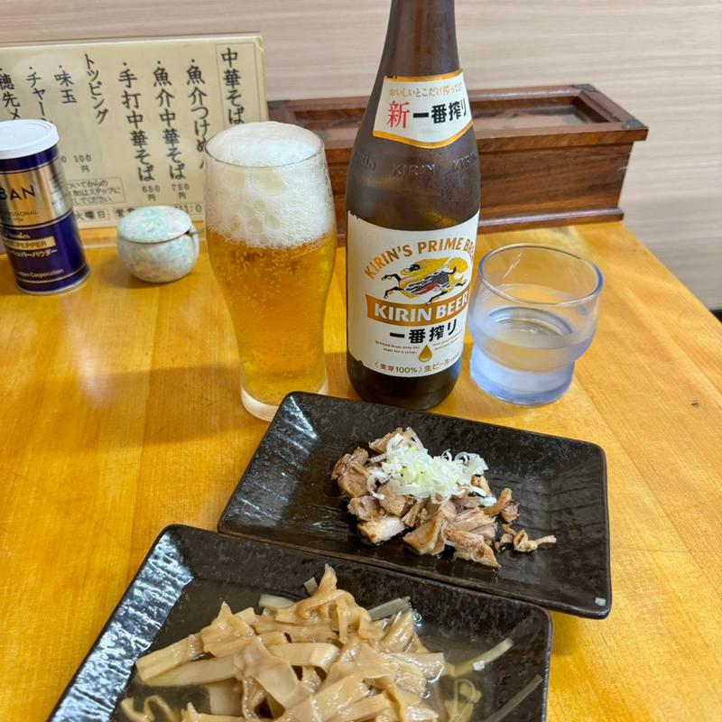 ビール(お通し2品付)(中華そば 香十)