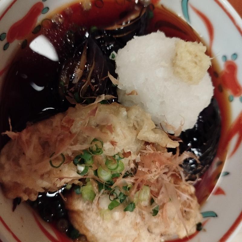 牡蠣とナスの揚出し(石臼挽きうどん しゅはり )