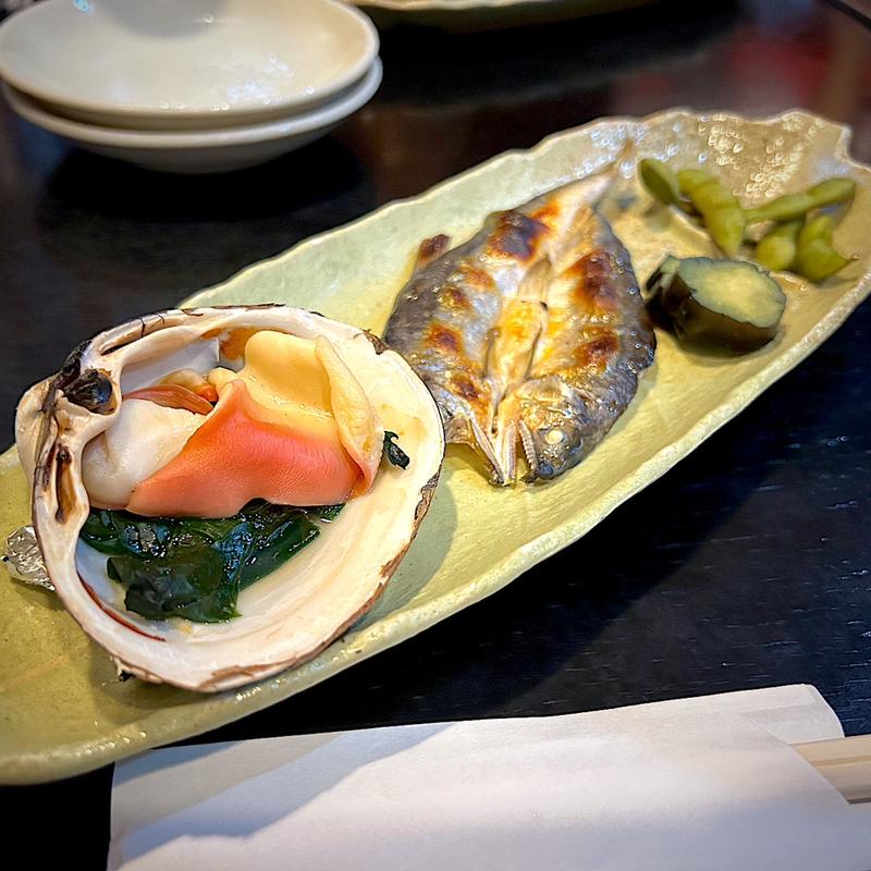 焼活ほっき貝、生あゆ開き焼、枝豆(魚がし 長町店 )