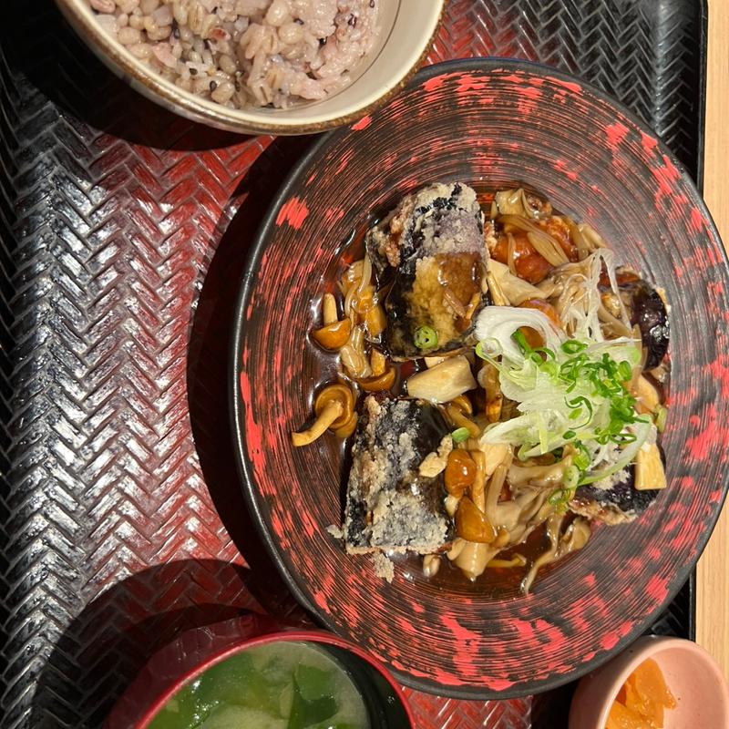 茄子の鳥挟み揚げと唐揚げの茸あんかけ(大戸屋 長野南店 )