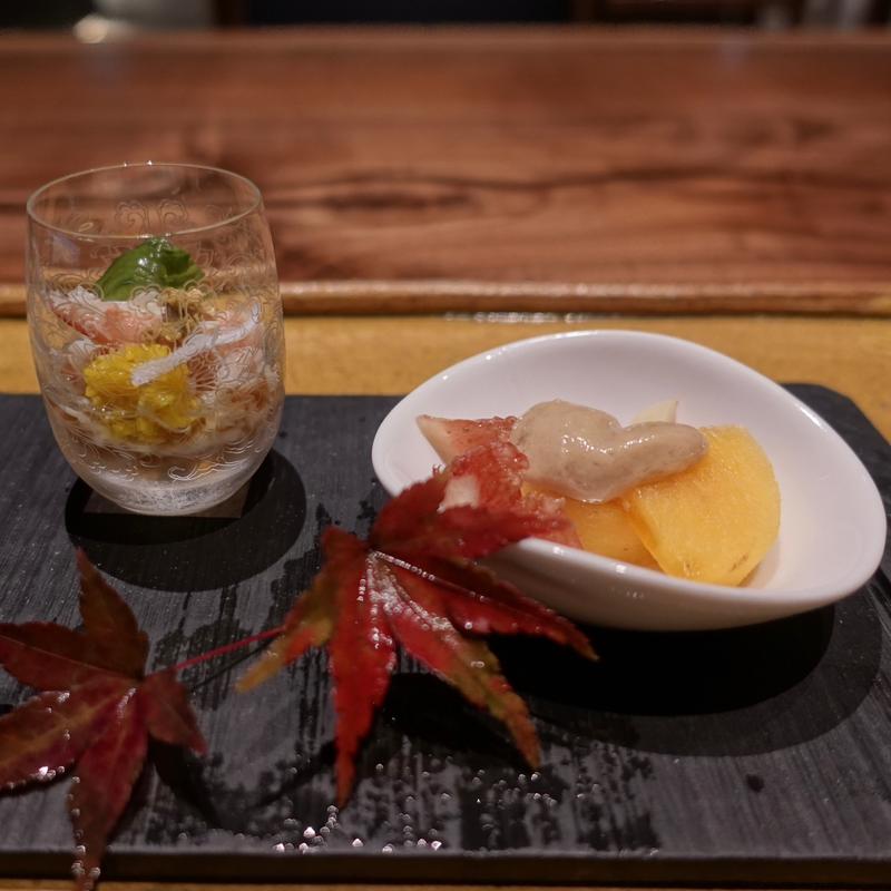 柿といちじくの胡麻和え(銀座 岡半 本店)