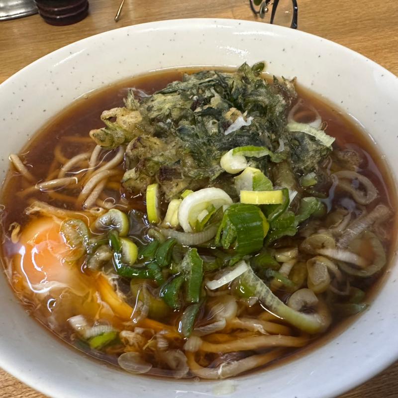 春菊天そば、生卵(一由そば )