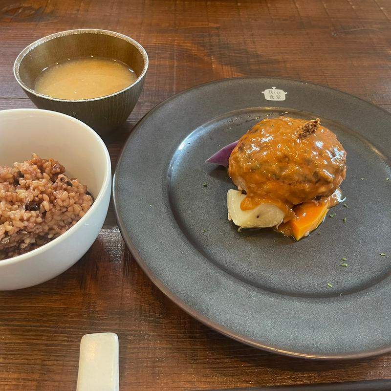 自家製粗挽きハンバーグ(Bio食堂)