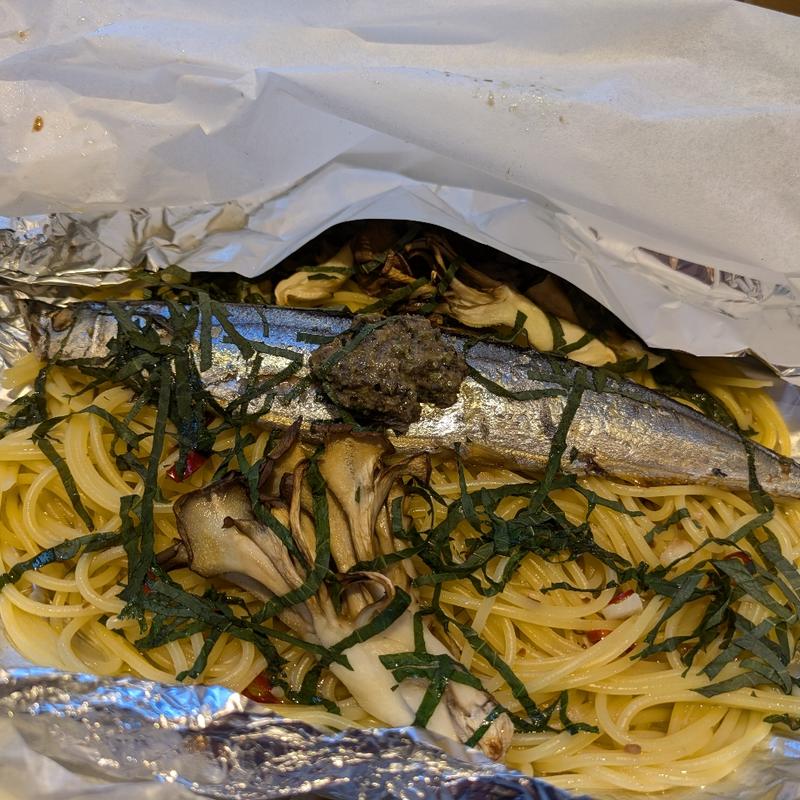 北海道産さんまと舞茸の“紙包み”スパゲティ(北海道イタリアン ミアボッカ キュービックプラザ新横浜店)