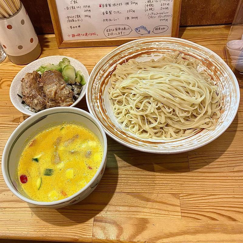 かぼちゃのポタージュつけ麺 麺500g&パイクー丼(らーめん 彩哲 ～isato～)