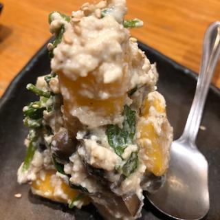 柿、きのこ、クレソンの白和え(ばりき屋)