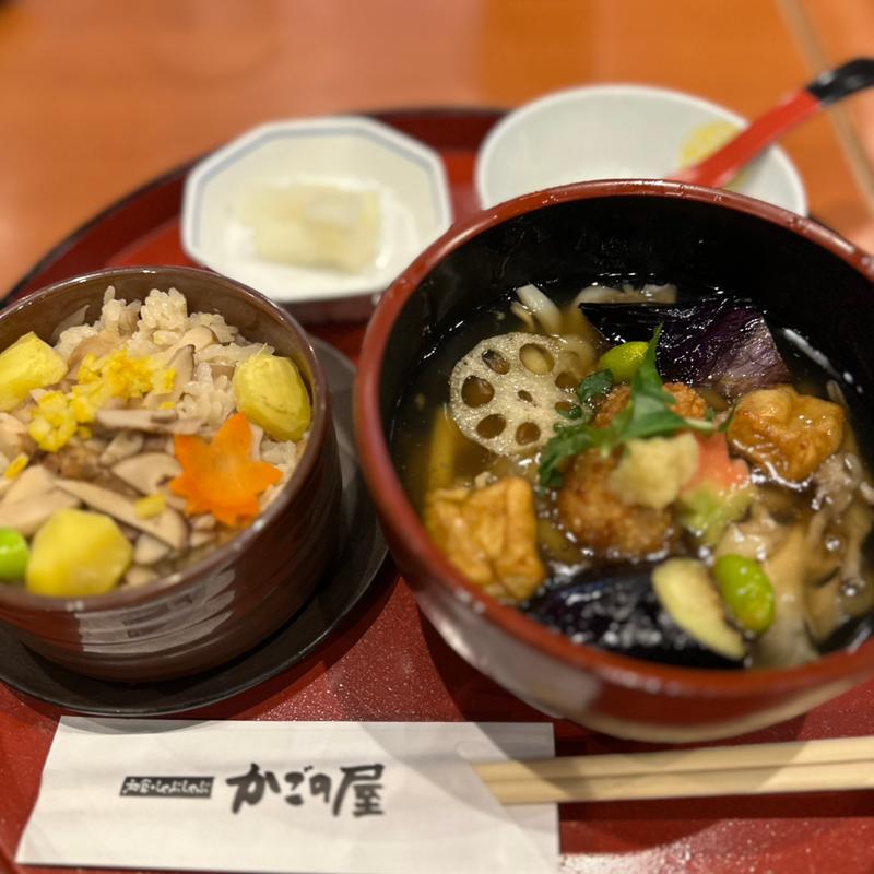 松茸せいろご飯と蓮根饅頭あんかけうどんセット(かごの屋 藤井寺インター南店 )