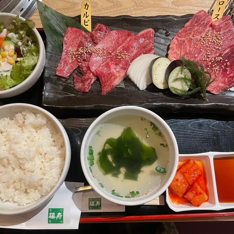 黒毛和牛のカルビ・ロース定食(焼肉名菜 福寿 グランエミオ所沢店)