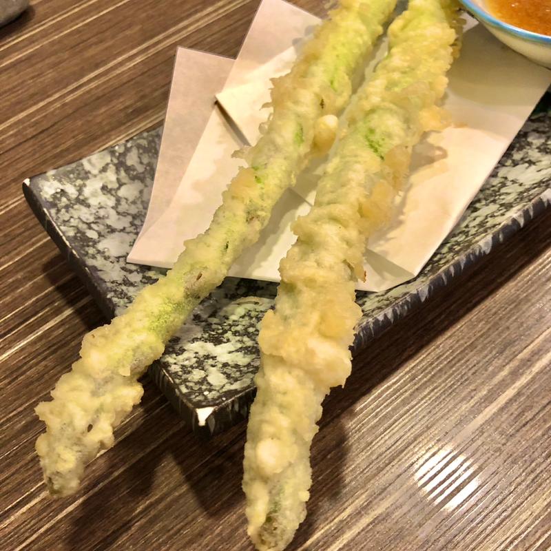 アスパラの天ぷら(うずまき ひめじまの巻)