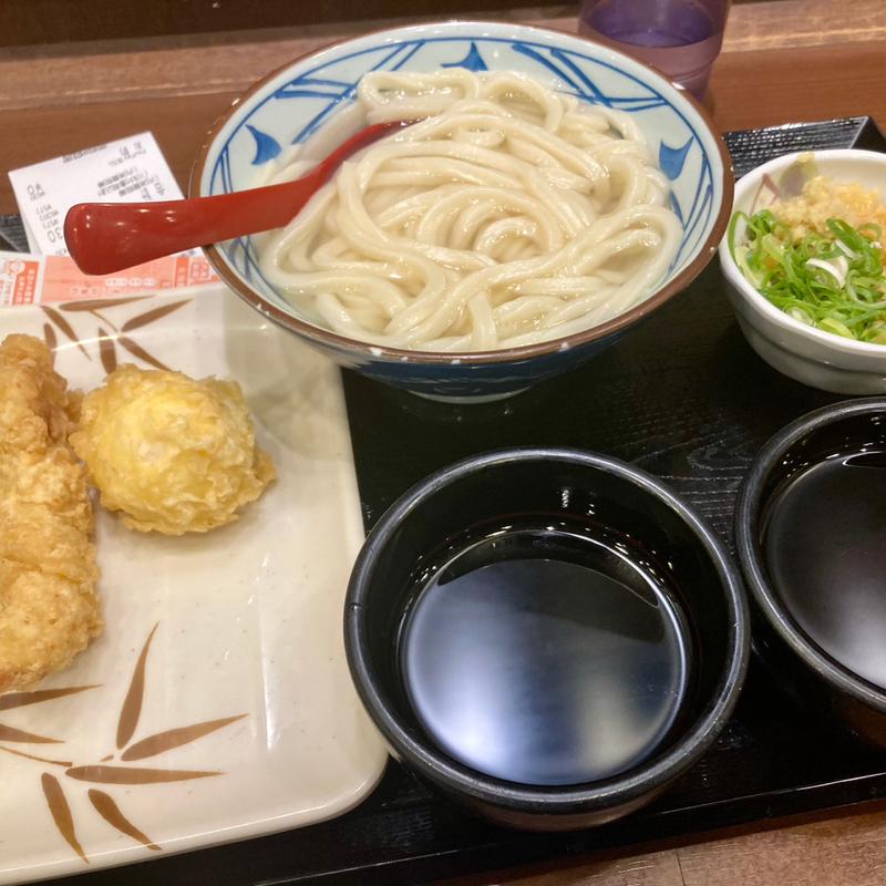 釜揚げうどん+玉子天+かしわ天(丸亀製麺御茶ノ水)
