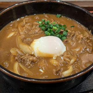 温泉玉子入り牛かれーうどん(手打ちうどん　こんぴら茶屋)