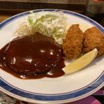 手作りハンバーグと牡蠣フライ定食
