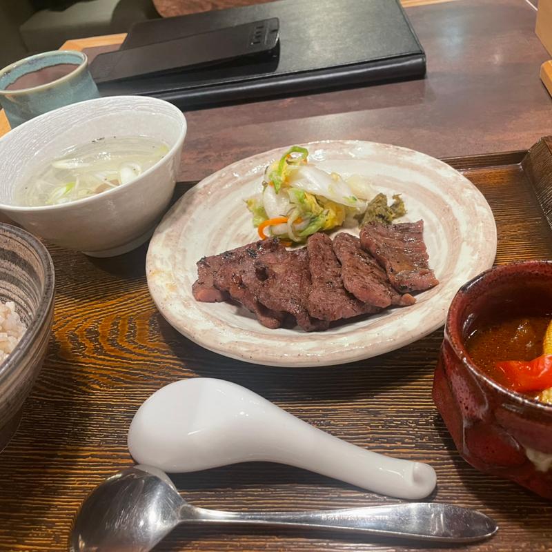 焼き牛たん&ミニシチュー定食(仙台牛たんとお酒 もりの屋 梅田阪急三番街店)