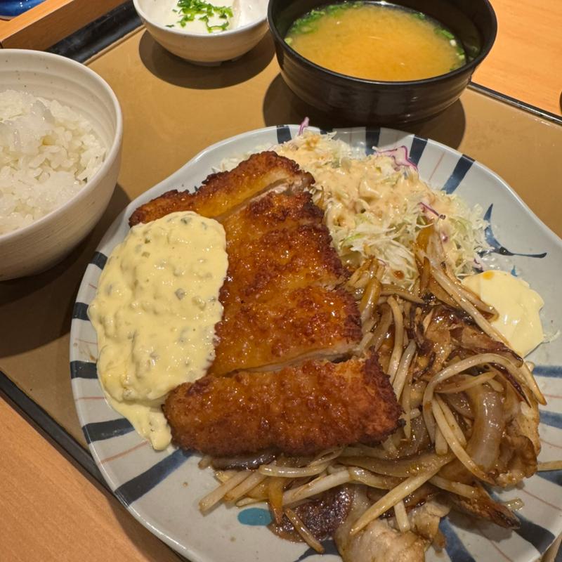チキン南蛮としょうが焼の人気コンビ定食(やよい軒 横須賀大滝町店)