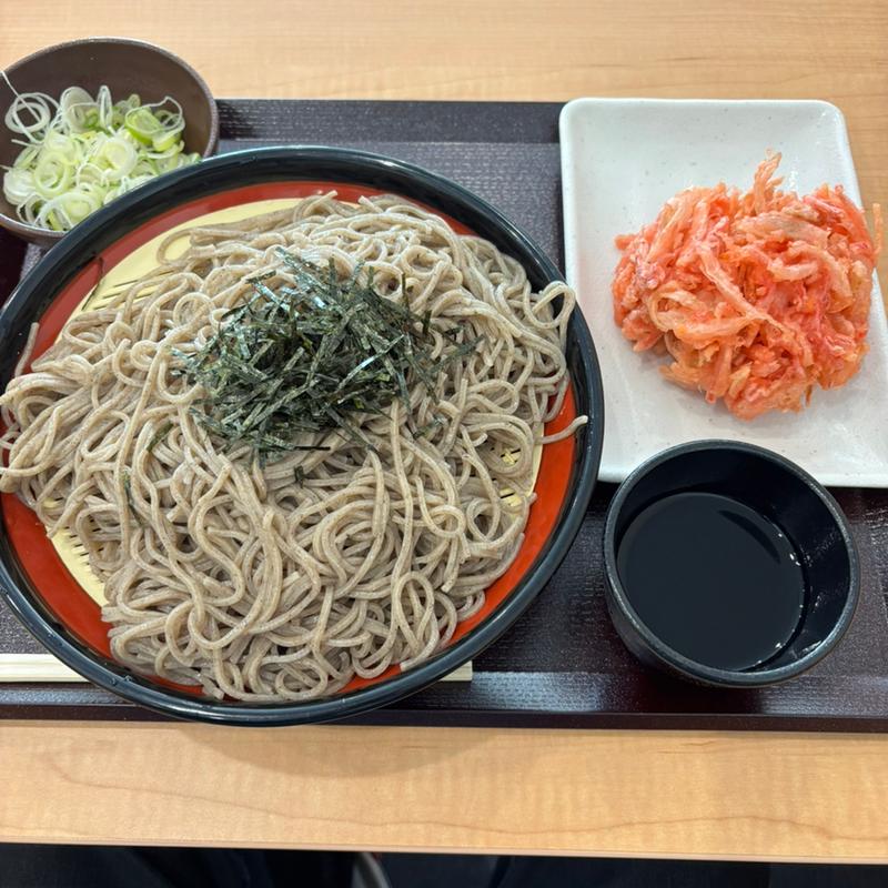 ざる蕎麦特盛と生姜天(十割そば 二代目長助岡崎美合店)