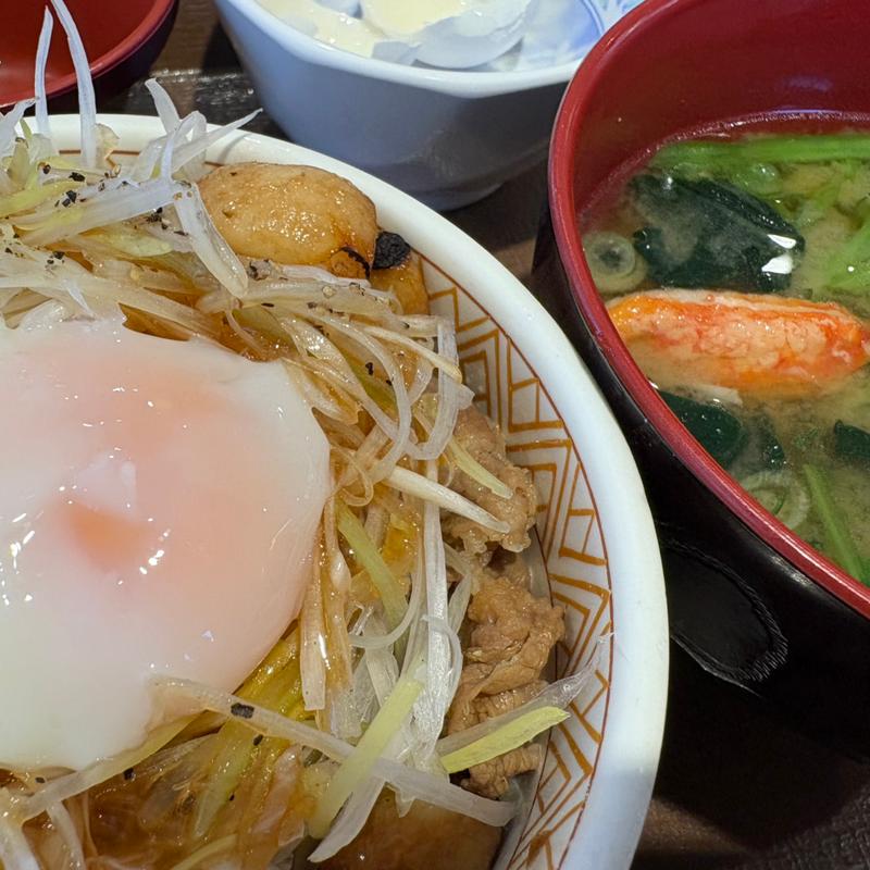 ニンニク白髪ねぎ牛丼ミニ➕ずわい蟹汁・おんたまセット(すき家 横浜善部町店 )