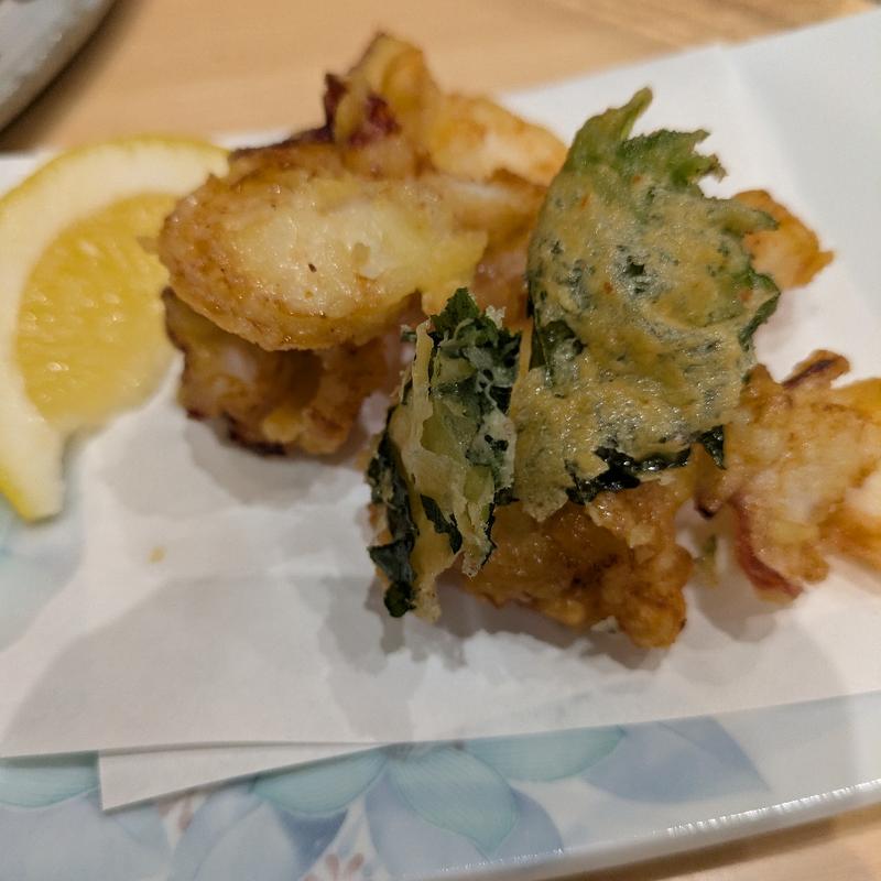 活タコ天ぷら(庄内鮮魚と炭火焼鳥 アヤメザカ)