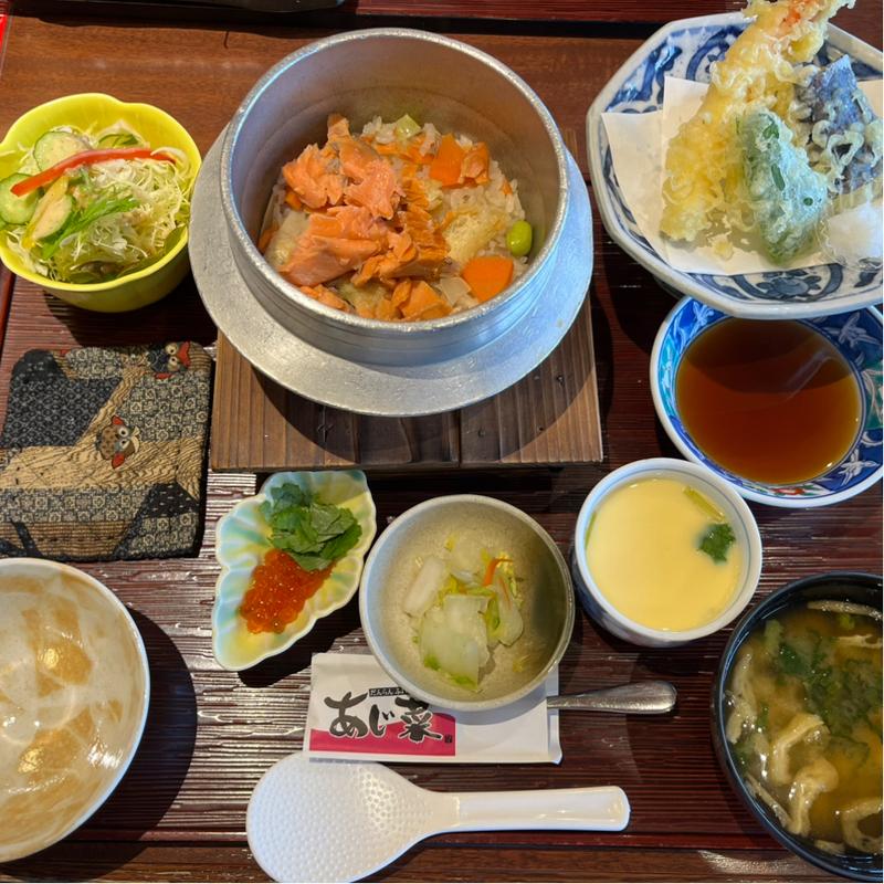 釜飯天ぷら膳(あじ菜 )