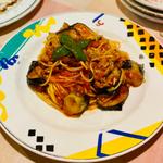 ナスと豚肉のトマトパスタ