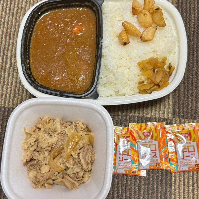 牛ダブルメガカレー＋フライドガッツリ(すき家 125号加須諏訪店)