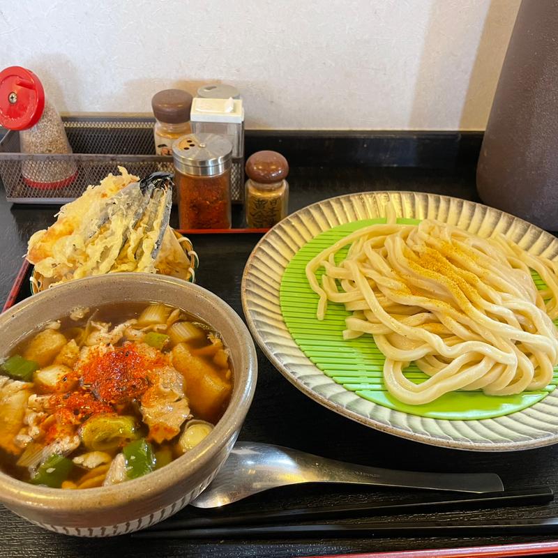 肉汁つけうどん＋天ぷら盛り(風布)