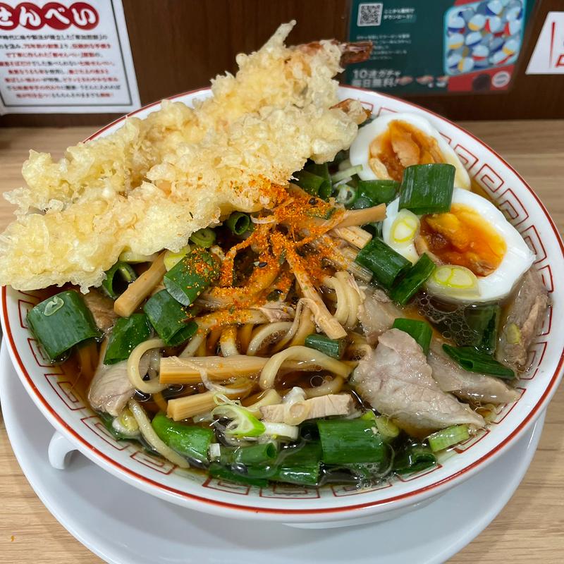 諭吉ラーメン＋エビ天x2＋ゆで卵＋超ミニミニカレー(諭吉そば Yukichi Soba（旧店名：自家製麺そばっちゃん）)