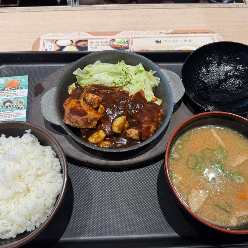 にんにく醤油のフライドステーキ定食豚汁セット(松のや 南浦和店)