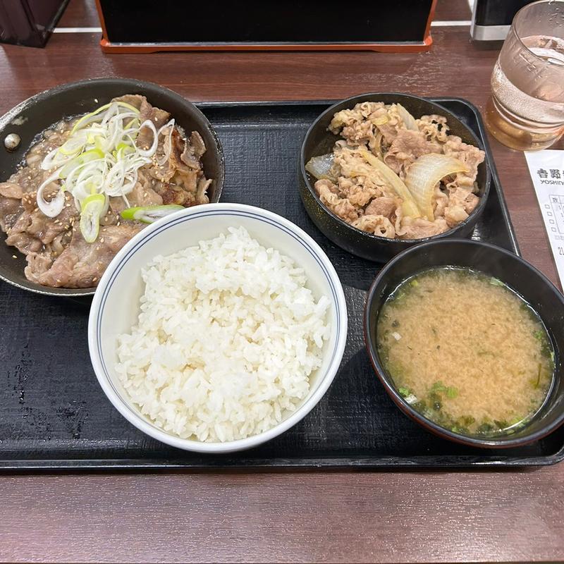 W定食（牛皿・ねぎ塩牛カルビ定食）(吉野家 新横浜駅北口店)