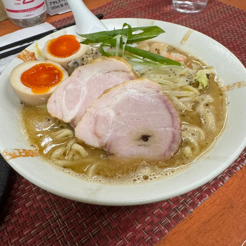 海鮮三座 鶏白湯＋魚介(煮玉子)(麺や福々三座)