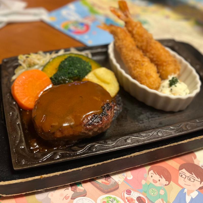 ハンバーグ、エビフライ(炭焼きレストランさわやか 富士錦店)