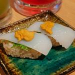 塩雲丹とイカ、そして大葉。