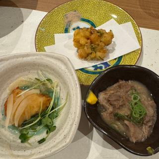 京都駅牛すじどて煮 ふぐの南蛮漬け 小柱のかき揚げ