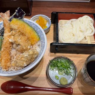 牡蠣の天丼定食冷やしうどん