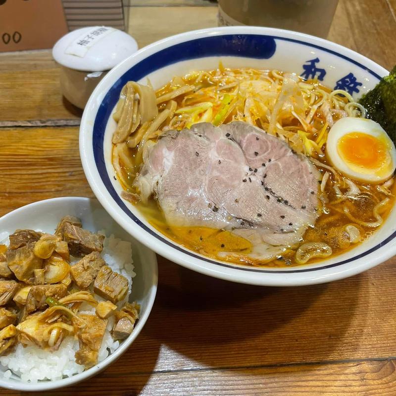 辛ネギ中華そば 大盛り ミニチャーシュー丼(和鉃)