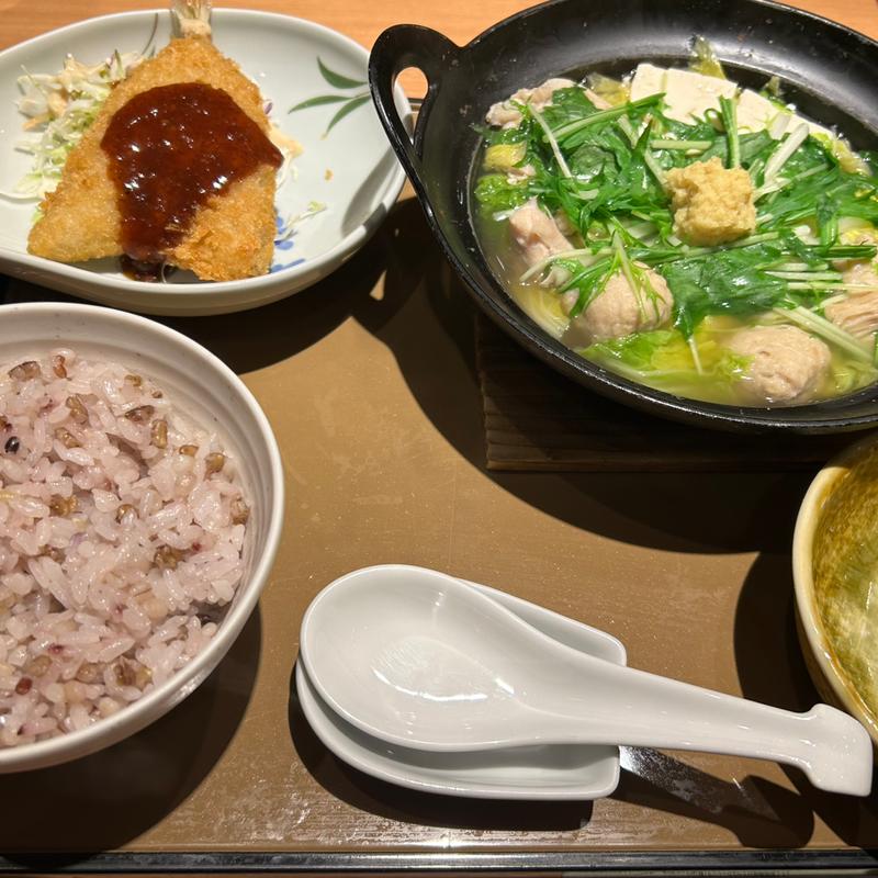 鶏しょうが鍋アジフライ定食(やよい軒 日野店)