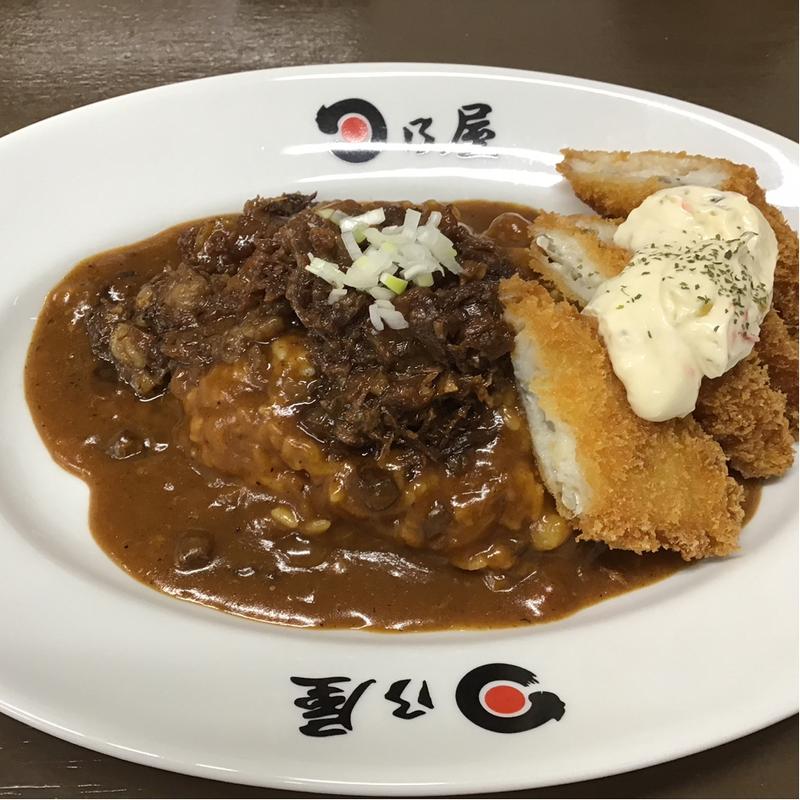 牛すじ煮込みカレー＋フィッシュフライ(日乃屋カレー 仙台若林店)