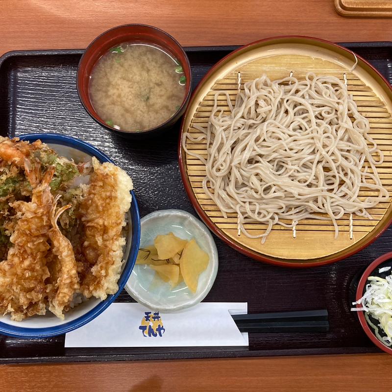 早春海老天丼小そばセット御飯大盛(てんや 仙台六丁の目店)