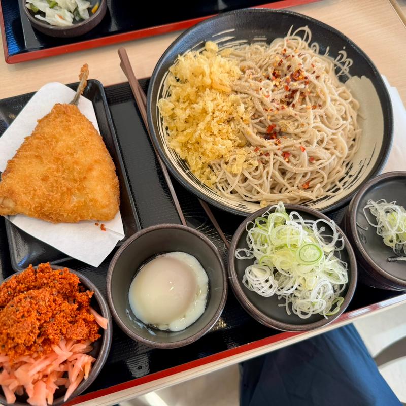 2枚もり＋温玉＋アジフライ(ゆで太郎･もつ次郎 羽生店)