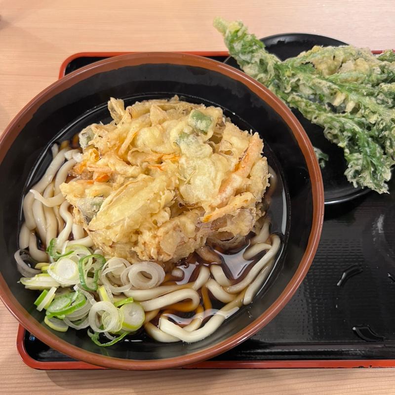 特大かき揚げうどん+春菊天(よもだそば 有楽町店)