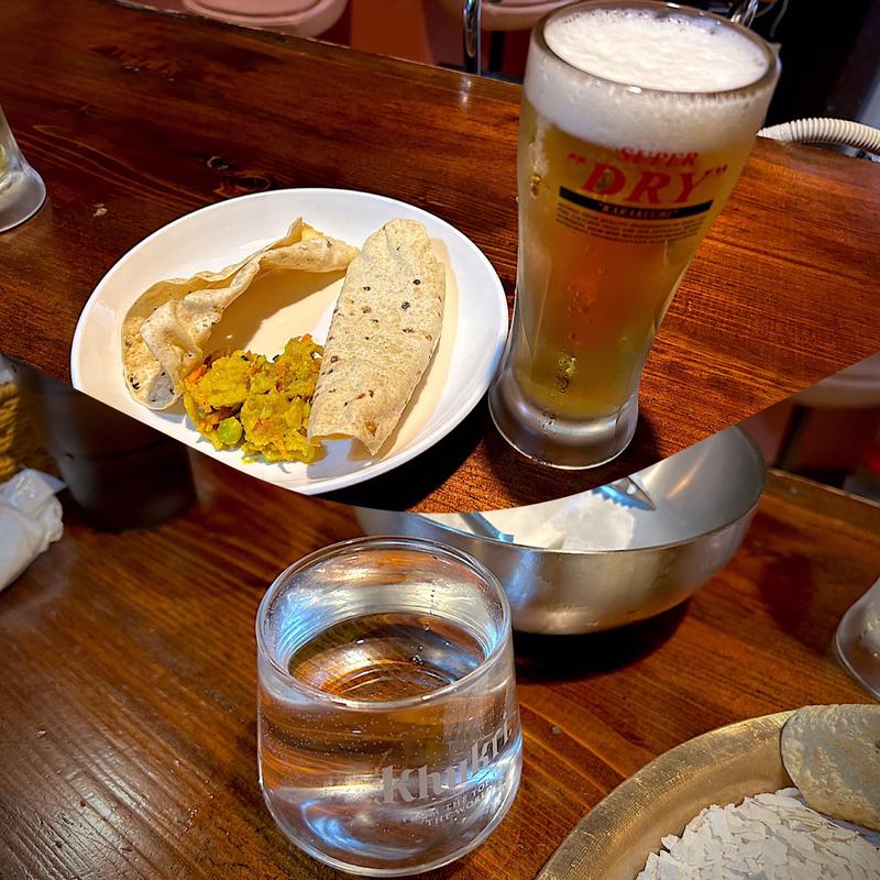 生ビール、お通し、ロキシー(GORKHALI 小松島店（ゴルカリ）インド・ネパール料理)