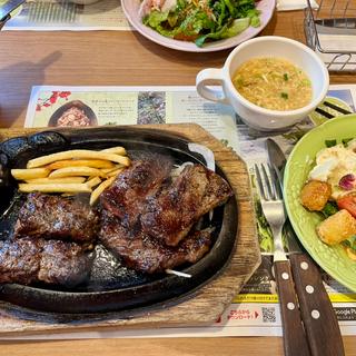 炭焼きがんこハンバーグ＆炭焼き乱切りロースステーキランチ＋新鮮サラダバー(ステーキハウス ブロンコビリー大野城御笠川店)