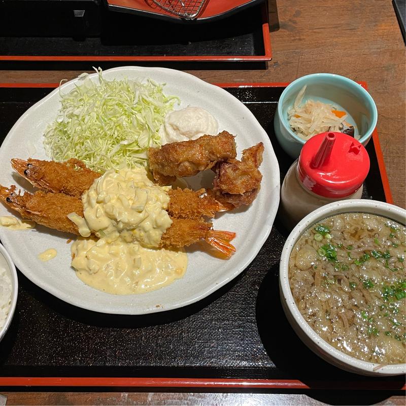 大海老フライと唐揚げ南蛮定食(お食事処 くつろぎ庵)