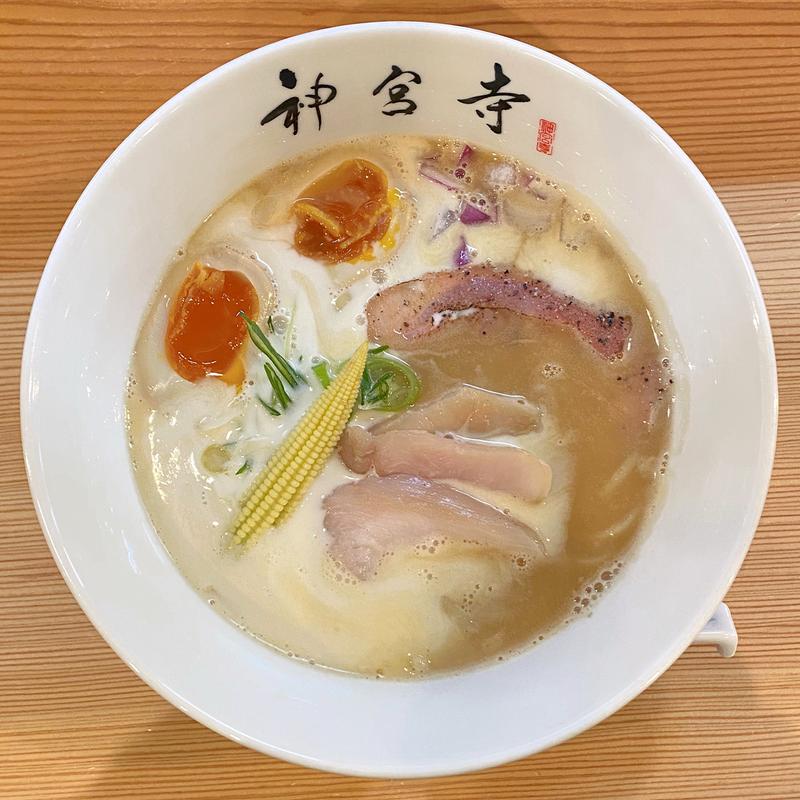 味玉入り二層泡鶏白湯らあ麺(二層泡鶏白湯 神宮寺)