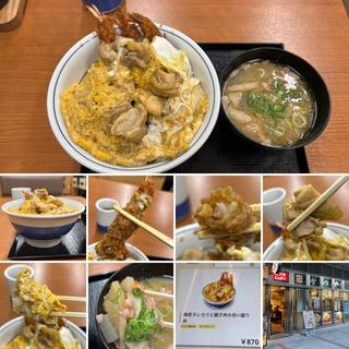 海老タレカツと親子丼の合い盛り丼